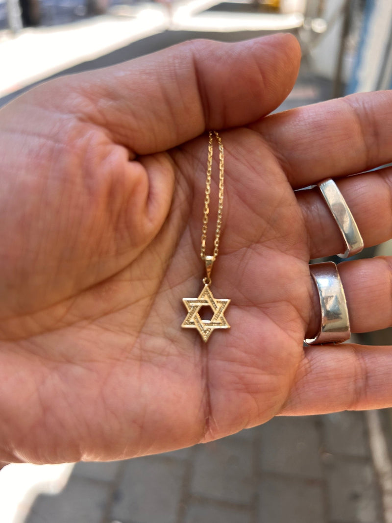 שרשרת מגן דוד מעוטר זהב 14 קראט - האר"י תכשיטי מקובלים