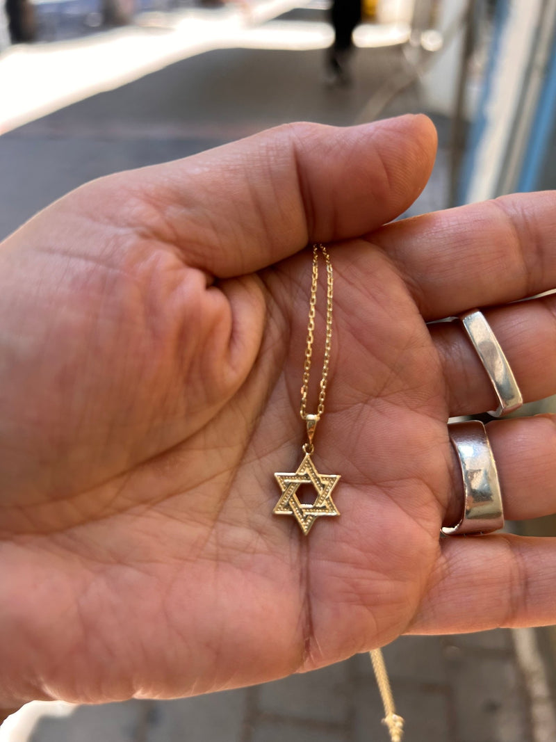 שרשרת מגן דוד מעוטר זהב 14 קראט - האר"י תכשיטי מקובלים