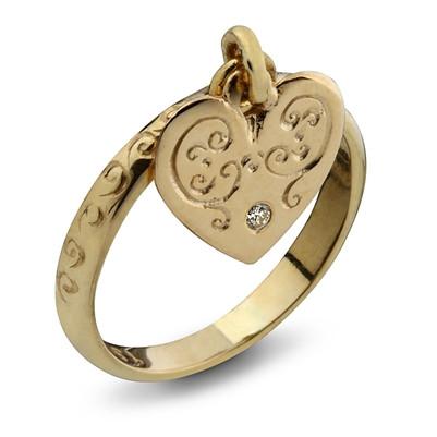 טבעת "לב השולמית" משובצת יהלום - האר"י תכשיטי מקובלים