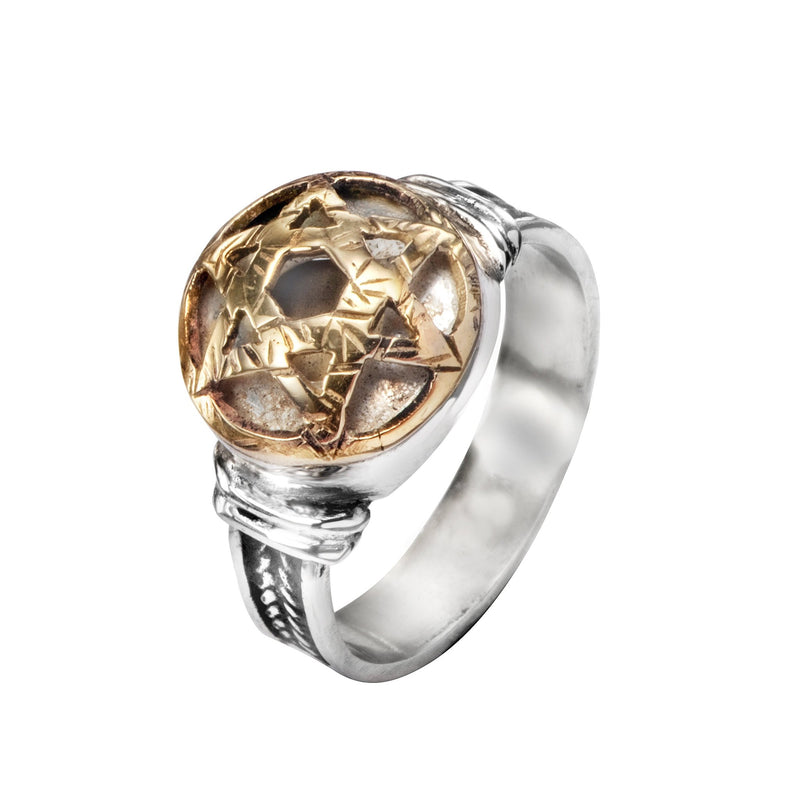 טבעת מגן דוד 5 מתכות - כסף וזהב - האר"י תכשיטי מקובלים