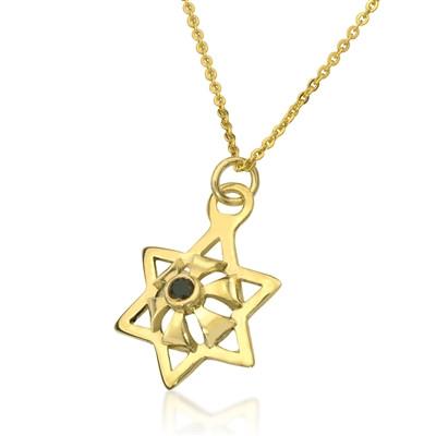 "Star Abundance" Gold Pendant set with Black Diamond - HA'ARI JEWELRY Hand-crafted Kabbalah & Jewish jewelry